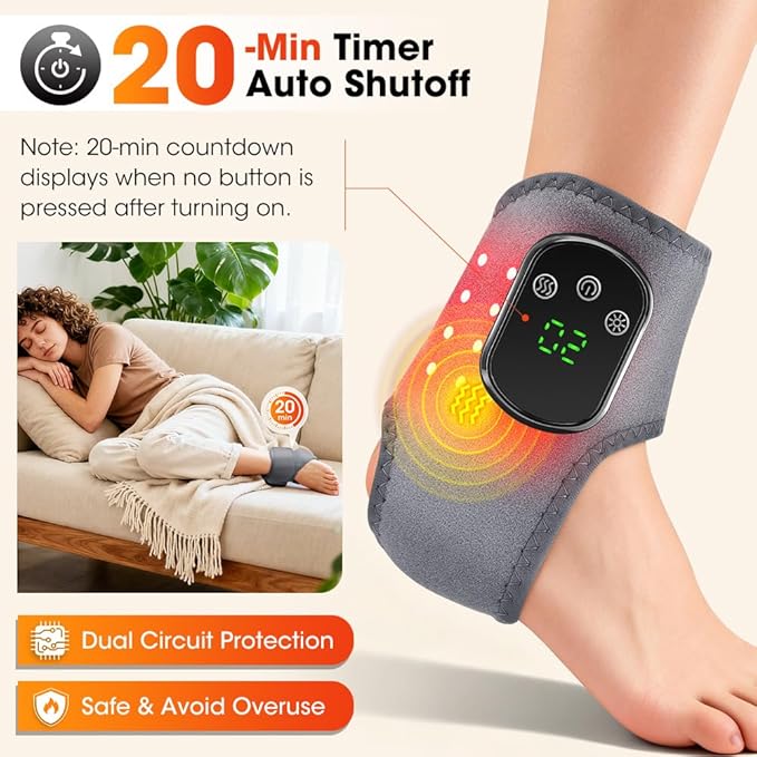 Triple Therapy Foot Massager with Red Light Therapy, 3 in 1 Foot Ankle Massager with Heat, Portable 3 Vibration Modes, 3 Heat Levels, 5 Intensity Levels for Plantar Fasciitis (Pack of 2)