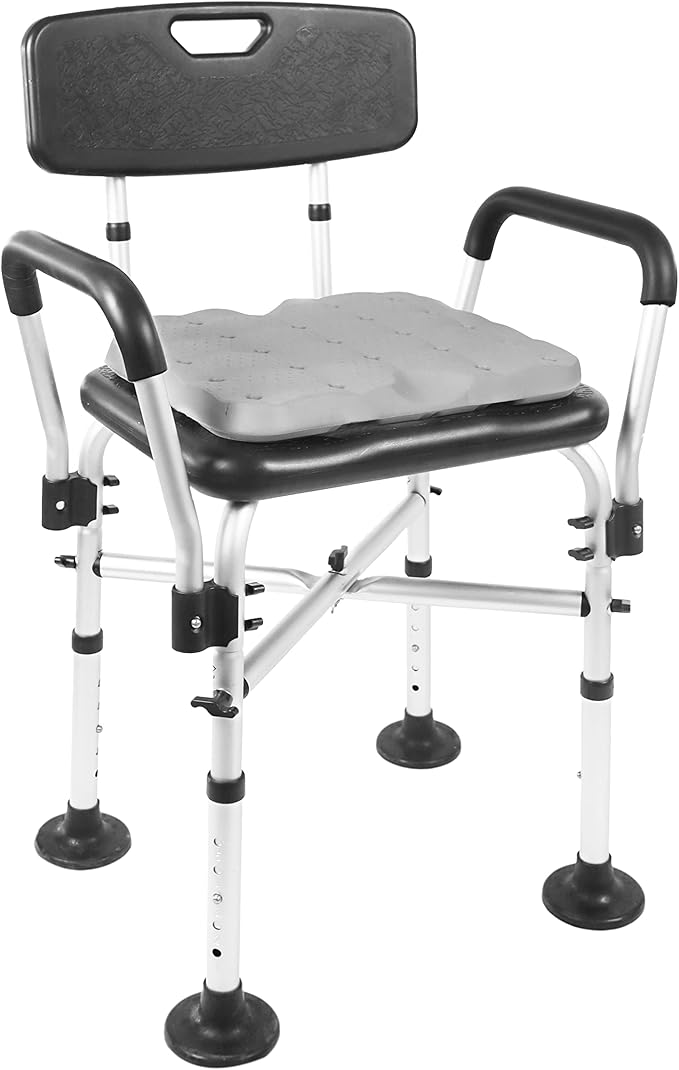 KMINA Shower Chair for Inside Shower with Arms and Back, Heavy Duty with Double Reinforced Crossbar, Includes Foam Cushion, Easy Assembly, Made in Europe