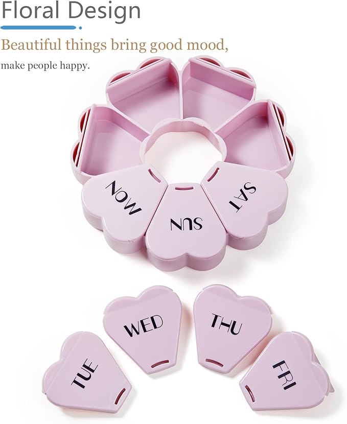 MOLN HYMY Large Weekly Pill Organizer, Girly Pill Box 7 Day, Purple Pink Daily Vitamin Holder for Fish Oil/Medicine/Supplements
