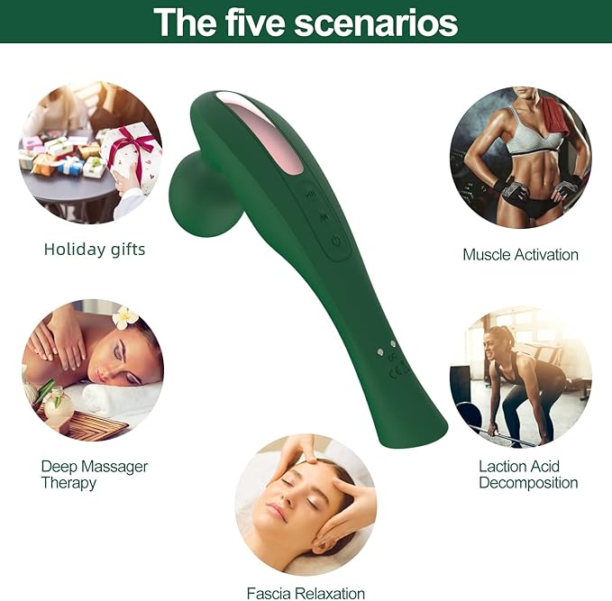 Handheld Cordless Electric Shoulders & Neck Back Massage Tools-20 Vibration Modes and 8 Speeds-Full Body Muscle Tissue Massager-Waterproof & Portable for Muscle Pain Relief & Fatigue.(Green)