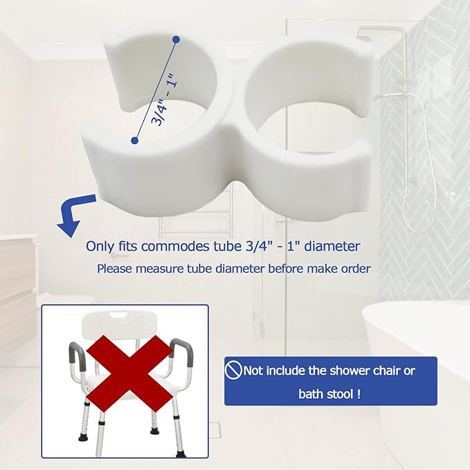 Alloy Shower Holder for Shower Chair, Hands-Free Bathroom Organizer Holder Attachment for Elderly Disabled Senior Safety, Not Include Bath Stool (White)