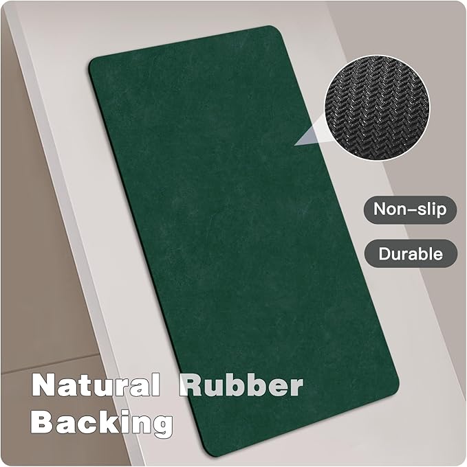 TYUU Bathroom Mat Quick Dry, Bathroom Rugs Non Slip Washable Thin Absorbent Bath Mat Fits Under Door Bathroom Floor Mat Perfect for Bath, Shower, or Sink 24"x60" Dark Green