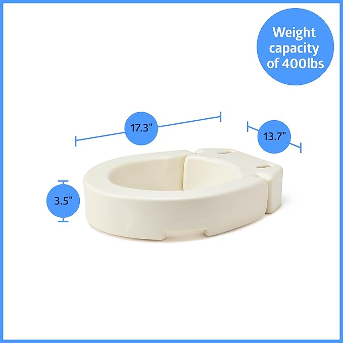 Medline Standard Hinged Toilet Seat Riser, 3.5 Inch Height, 400 lb Weight Capacity, White - Ideal Mobility Aid for Elderly, Disabled, and Medical Patients, Enhances Bathroom Safety
