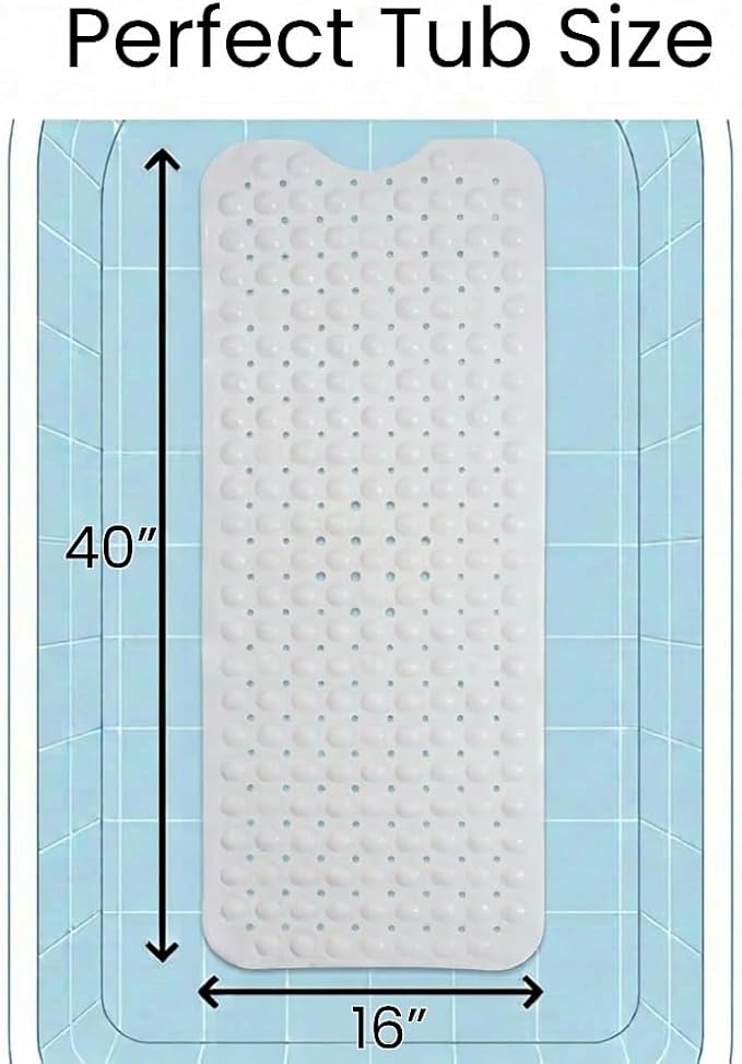 Minimalist TPE Bath Mat for Tub & Shower, Non-Slip Bathtub Mat with Suction Cups, Soft and Comfortable Shower Mat, Quick Drain Holes, Machine Washable, Large Bathroom Mat, White