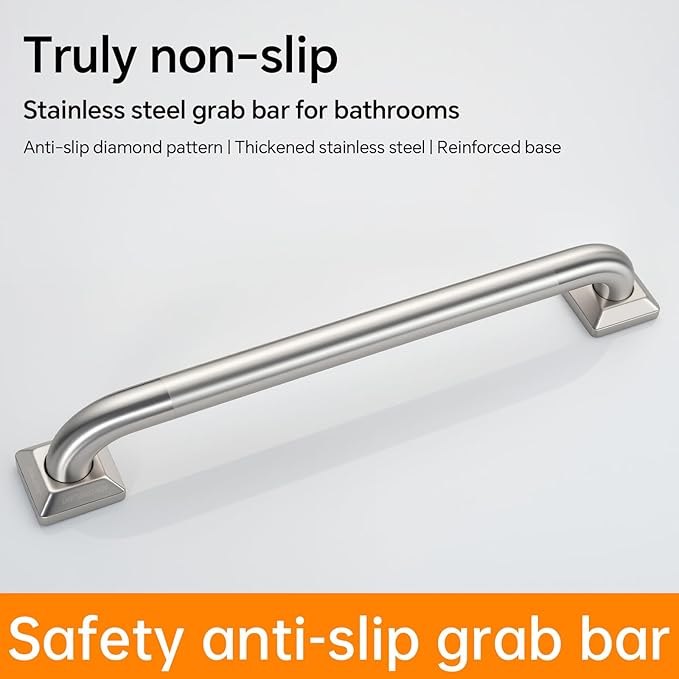 joyrain 500lb Capacity Stainless Steel Grab Bar - Heavy Duty Bathroom Safety Rail for Elderly, Anti-Slip Shower Handle, ADA Compliant (Peened, 12 inch)