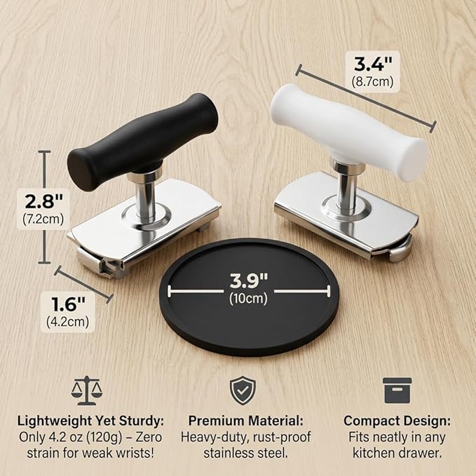Cap Crack Jar Opener Set with Silicone Gripper Pad, Heavy Duty Stainless Steel Cap Crack Opener for Weak Hands & Seniors, Adjustable Jar Cap Opener for Stuck Bottles