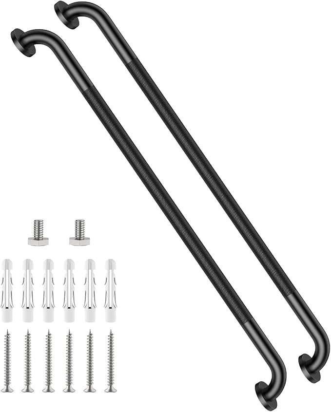 40 Inch Anti Slip Handicap Grab Bars, 2 Pack Munzong Bathroom Grab Bar for Showers, Black Knurled Handicap Balance Bar,Safety Hand Rail Support Elderly Senior Assist Bath Handle