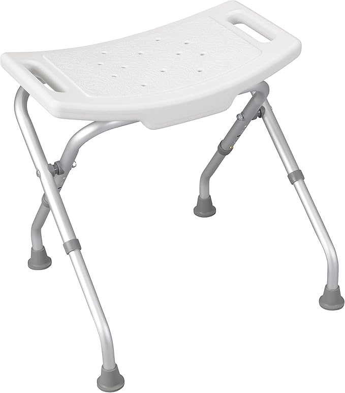 Drive Medical 12486 Folding Shower Chair, Bath Bench with Drainage Holes and In-Seat Handles, Supports Users Up To 300 Pounds, White
