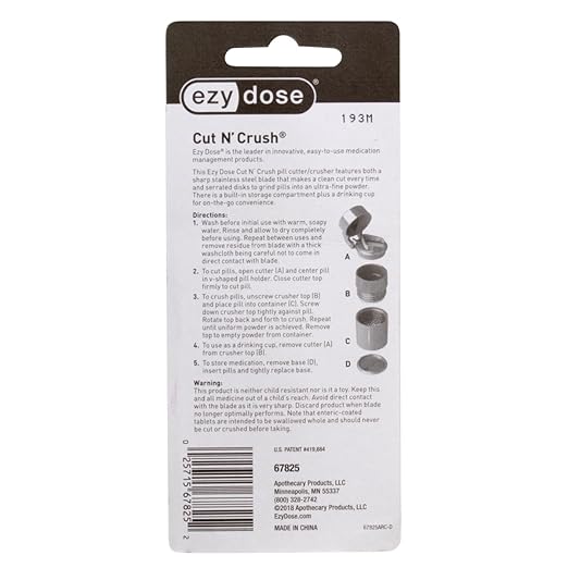 EZY DOSE 3 Compartment Pill Crusher, Cutter and Grinder, Daily Usage, Safely Cut Pills, Vitamins, Tablets, Accurate and Easy Cutting, Stainless Steel Blade, Removable Drinking Cup, Pink, BPA Free