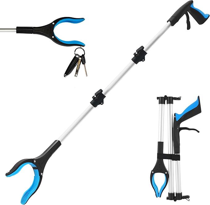 Grabber Reacher Tool for Seniors,36" Foldable Reacher Grabbers Pickup Stick with Anti-Slip 360° Rotating Jaw，with Magnet for Disabled, After Surgery Recovery (Blue, 36Inch 1 Pack)