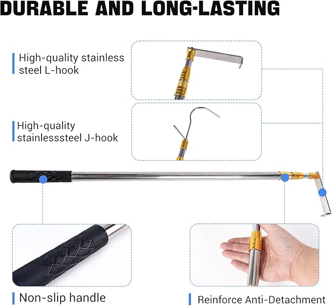 Grabber Reacher Tool,6.3 FT Reacher Grabber Pickup Tool for Heavy Duty Pickup Trucks Bed,Accessories and More Telescoping Pole with 2 Hooks-Yellow