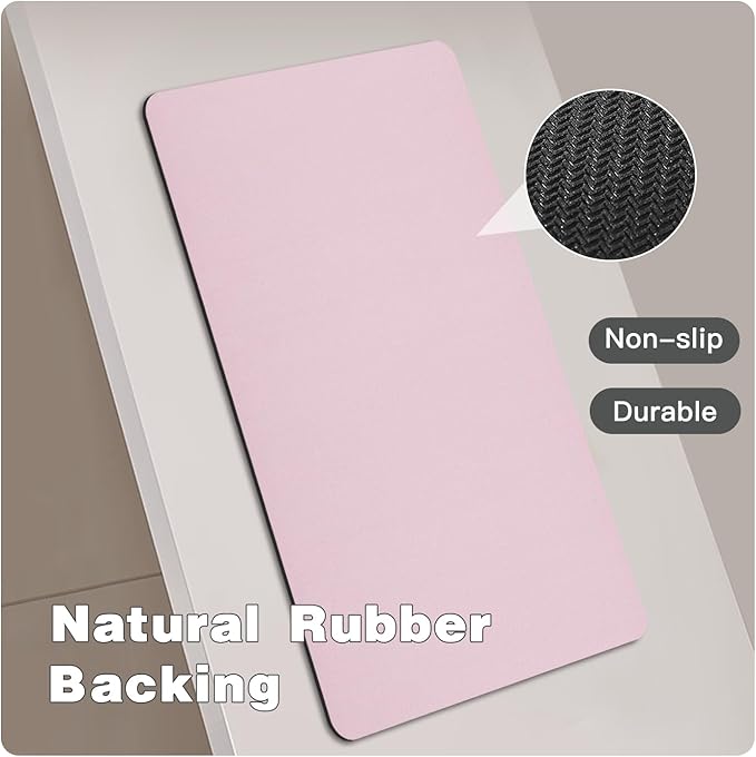 TYUU Pink Bath Mat, Bathroom Rugs Non Slip Washable Thin Absorbent Quick Dry Bath Mat Fits Under Door Bathroom Floor Mat Perfect for Bath, Shower, or Sink 24"x36" Pink