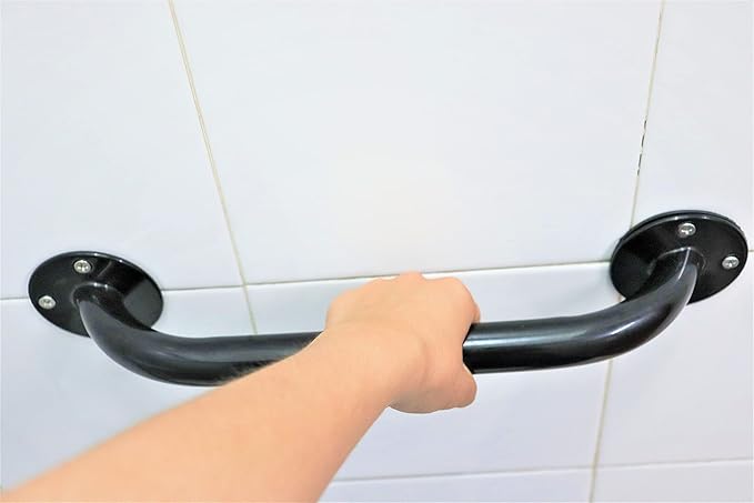 PEPE Mobility Grab Bars for Bathtubs and Showers 12 Inch (x2 Units) Shower Handle Toilet Handicap Elderly Senior Assist Bathroom Saft Handle Epoxy Steel, Black