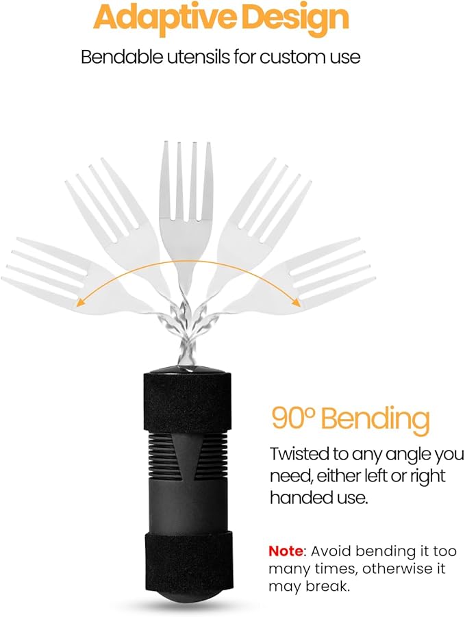 Bendable Adaptive Utensils for Elderly, Disabled People, Parkinson’s, Arthritis, Hand Tremors, Weak Hand Grip & Handicapped, Arthritic Hands-Non Slip Handles(luoxuan2,Black)
