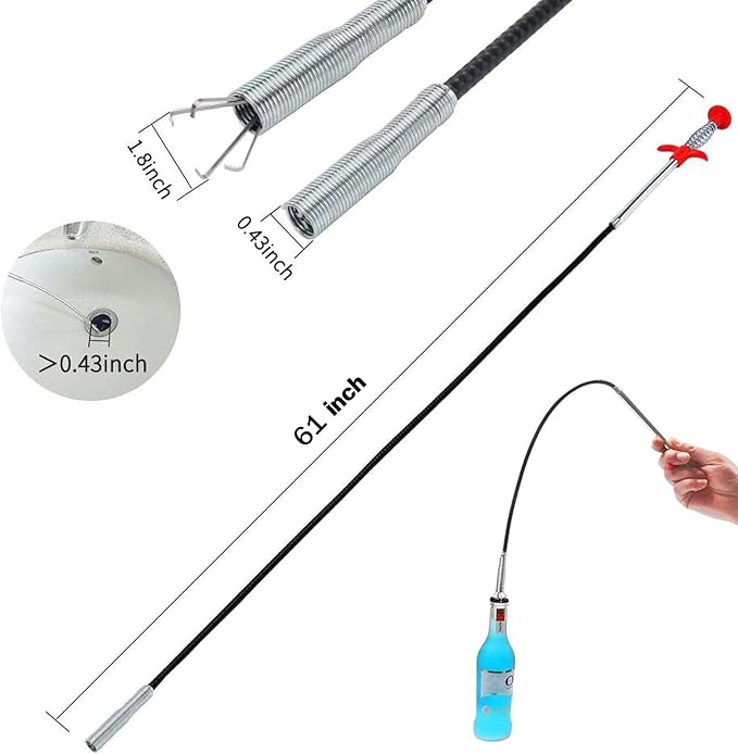 Upgraded Drain Snake, 61 inch plumbing snake，Sink Snake Drain Clog Remover for Sewer Kitchen Bathroom