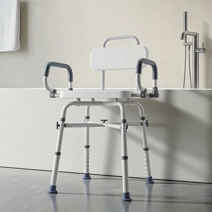 VEVOR Swivel Shower Chair with Arms and Back, 500 lbs Heavy Duty Bench Seat for Inside Shower Stall and Bathtub, Height Adjustable Bathroom Bath Tub Seat for Adults, Seniors, Elderly and Disabled