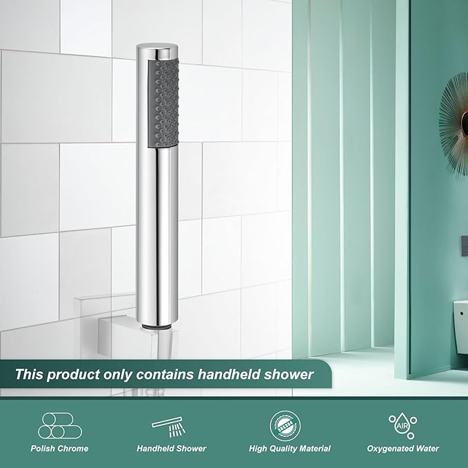 Heyalan Hand Held Shower Wand, High Pressure Handheld Head with Strong Flow, Luxury Spray for Bathroom,Single Function,Polished Chrome