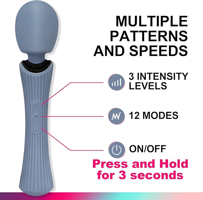 Handheld Personal Wand Massager, 12 Vibration Modes 3 Speeds, 360°Flexible Neck, IPX7 Waterproof, Cordless USB Rechargeable Massager for Neck Shoulder Back Deep Tissue Relief, Rose Blue