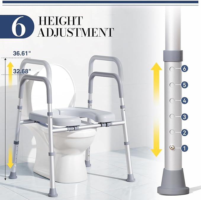 Toilet Seat Risers for Seniors, Raised Toilet Seat with Handles, Adjustable Height & Width, 400 lb Handicap Elevated Toilet Riser Toilet Seats for Pregnant Elderly, Fit Any Toilet