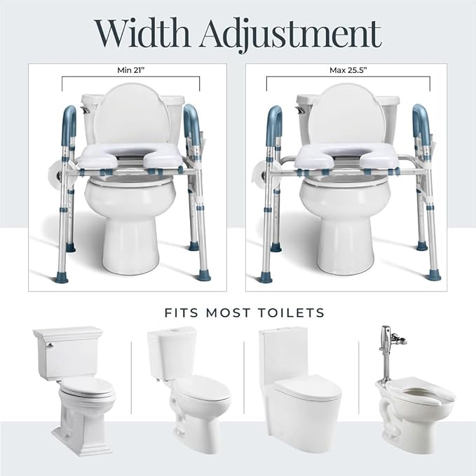 Toilet Seat Risers For Seniors Width and Height Adjustable Raised Toilet Seat With handles for Elderly, Handicap, Elevated, Pregnant, Fit Any Toilet Riser Heavy Duty Up To 400lbs
