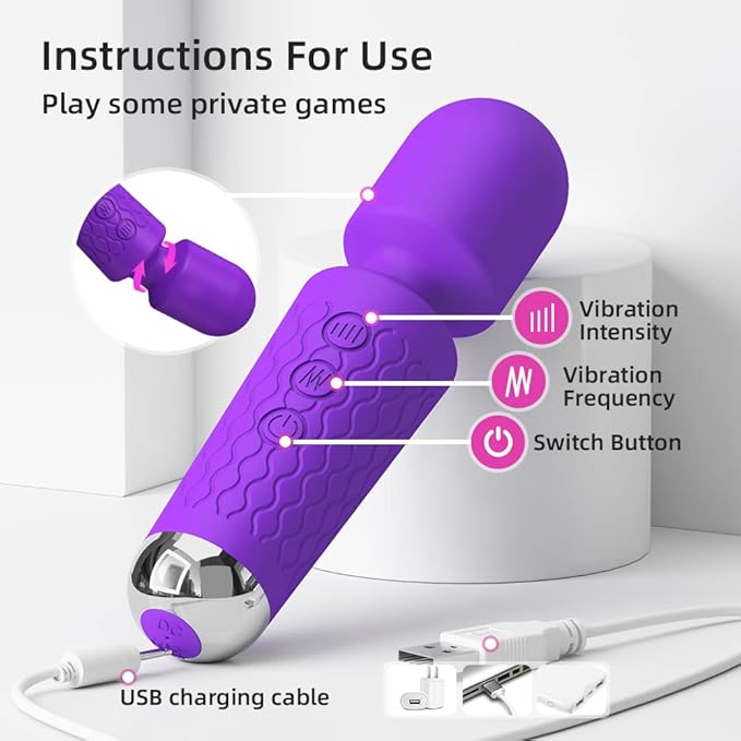 Handheld Back Massager - Powerful Vibration Wand, Waterproof - Relieves Whole Body Muscle Tension and Promotes Relaxation. Features 20 Modes and 8 Speeds (Purple)