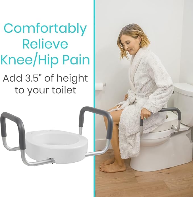 Vive Raised Toilet Seat Riser for Seniors (with Handles) - Handicap Rail Grab Bar Seat for Over Toilet - Elevated Safety for Elderly, Disabled, Medical - Elongated