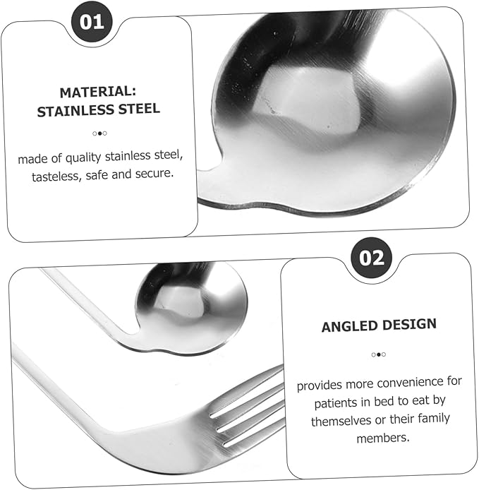 BESTYASH 1Set Lightweight Angled Spoon Curved Fork for Easy Self Feeding Ergonomic Utensils for Seniors Comfortable Grip for Elderly Dining Assistance