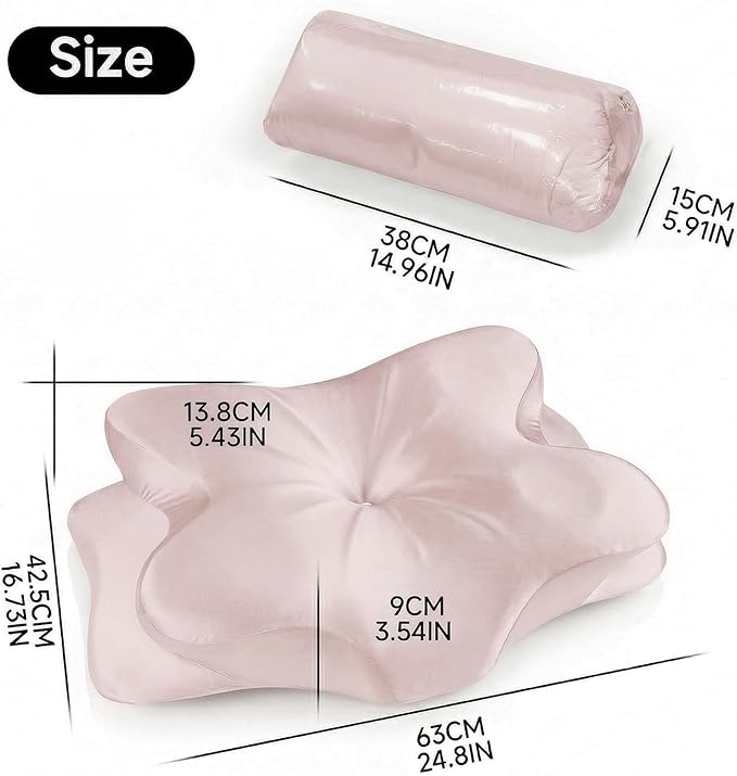 Cervical Neck Pillow for Neck Pain Relief,Ergonomic Memory Foam Contour Pillow with Wrinkle-Resistant Silky Satin Fabric Cover,Orthopedic Bed Pillow for Side,Back,Stomach Sleepers,Pink
