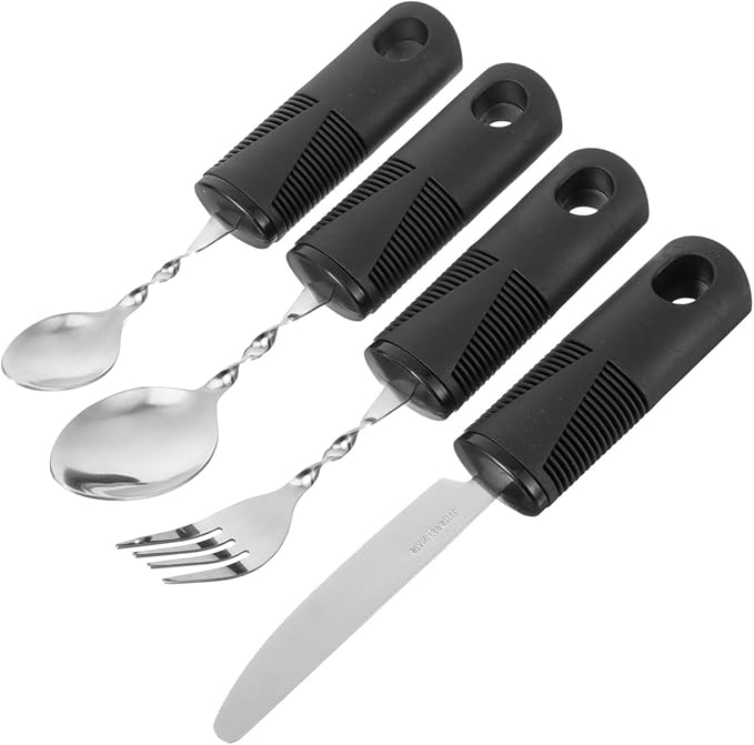 1Set Adaptive Utensils for Elderly Non Slip Portable Tableware for Travel Easy to Clean Dining Tools with Comfortable Grip for Seniors and Disabled