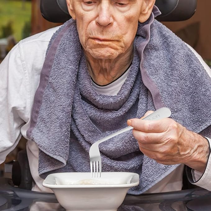 Ipetboom Angled Feeding Utensils Lightweight Ergonomic Fork and Spoon Adaptive Tableware for Seniors with Limited Wrist Mobility and Self-Feeding Aid