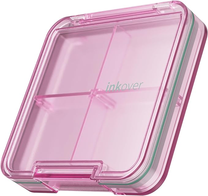 Small Pill Box, Travel Pill Organizer, Small Pill Case, Pill Container for Purse 4 Compartments, Daily Compact Travel Medicine Holder for Vitamins Medication (Pink)