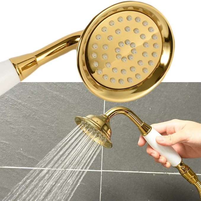 ENGA Vintage Hand-held Shower Rain Sprayer Telephone Shaped Ceramic Shower Head with 59 Inch Hose for Bathroom (Gold Finish)