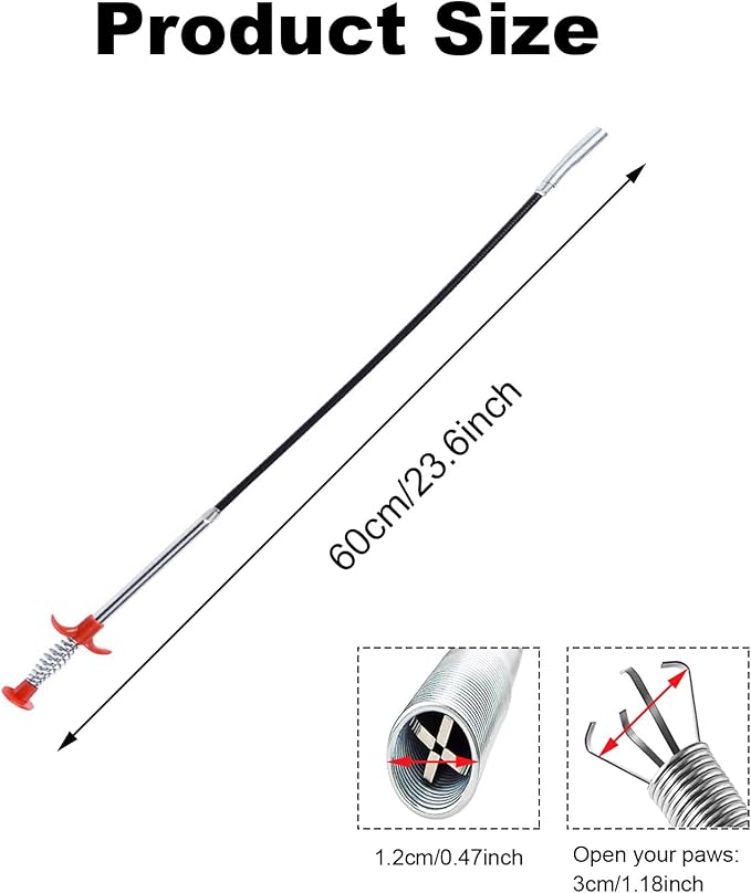 Flexible Grabber Claw Pick Up Reacher Tool with 4 Claws, Plumbing Grabber, Bendable Hose Pickup Reaching Assist Tool for Litter Pick, Home Sink, Drains, Toilet (24 Inch)