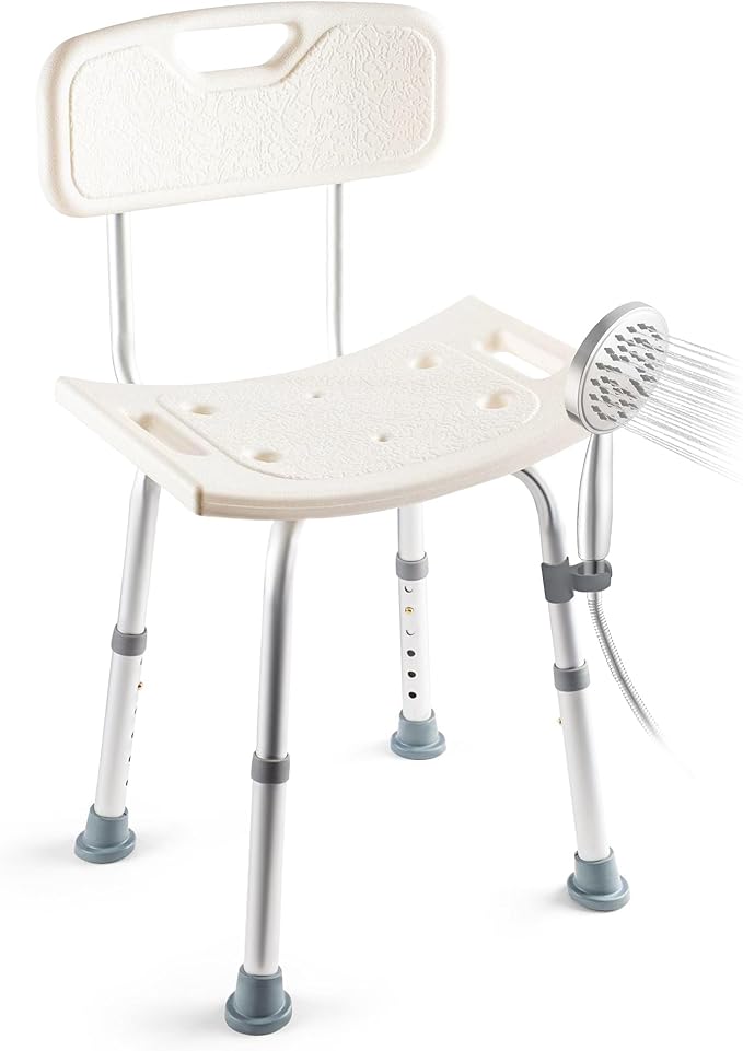 Dr. Kay's Adjustable Height Shower Chair Seat for Inside Shower, 350 lbs Heavy Duty Bathroom Stool for Bathtub, Safety Bath Bench with Backrest for Elderly and Disabled