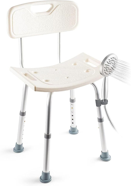 Dr. Kay's Adjustable Height Shower Chair Seat for Inside Shower, 350 lbs Heavy Duty Bathroom Stool for Bathtub, Safety Bath Bench with Backrest for Elderly and Disabled