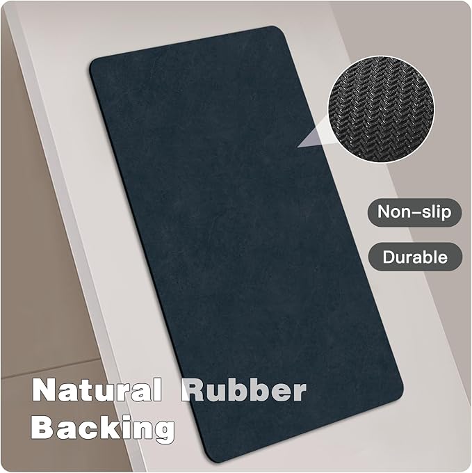 TYUU Bathroom Mat Quick Dry, Bathroom Rugs Non Slip Washable Thin Absorbent Bath Mat Fits Under Door Bathroom Floor Mat Perfect for Bath, Shower, or Sink 24"x36" Navy Blue