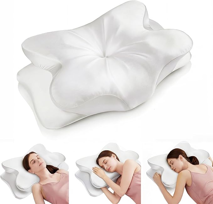 Cervical Neck Pillow for Neck Pain Relief,Ergonomic Memory Foam Contour Pillow with Wrinkle-Resistant Silky Satin Fabric Cover,Orthopedic Bed Pillow for Side,Back,Stomach Sleepers,White