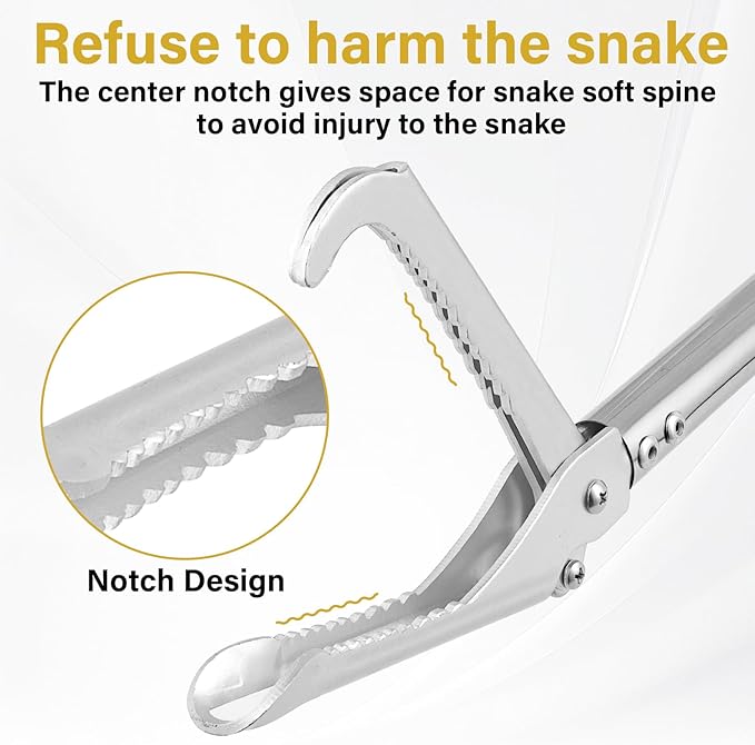 69" Snake Grabber Tool Heavy Duty, Professional Snake Catcher Tongs Rattlesnake Reptile Grabber Extend Long Keep Safe Spacing Stainless Steel Sponge Wrapped Handle Wide Jaw (Black)