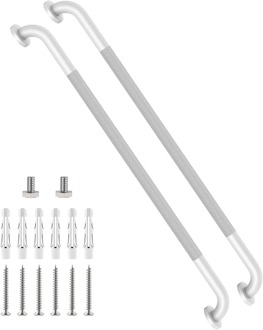 40 Inch Anti Slip Handicap Grab Bars, 2 Pack Munzong Bathroom Grab Bar for Showers, White Knurled Handicap Balance Bar,Safety Hand Rail Support Elderly Senior Assist Bath Handle