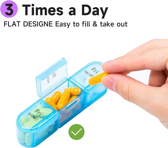 Daviky Weekly Pill Organizer 3 Times a Day, Travel Pill Organizer 3X a Day, Pill Box 7 Day, Daily Pill Box Organizer, Pill Cases Organizers 7 Day, Medicine Organizer to Hold Vitamins and Medication