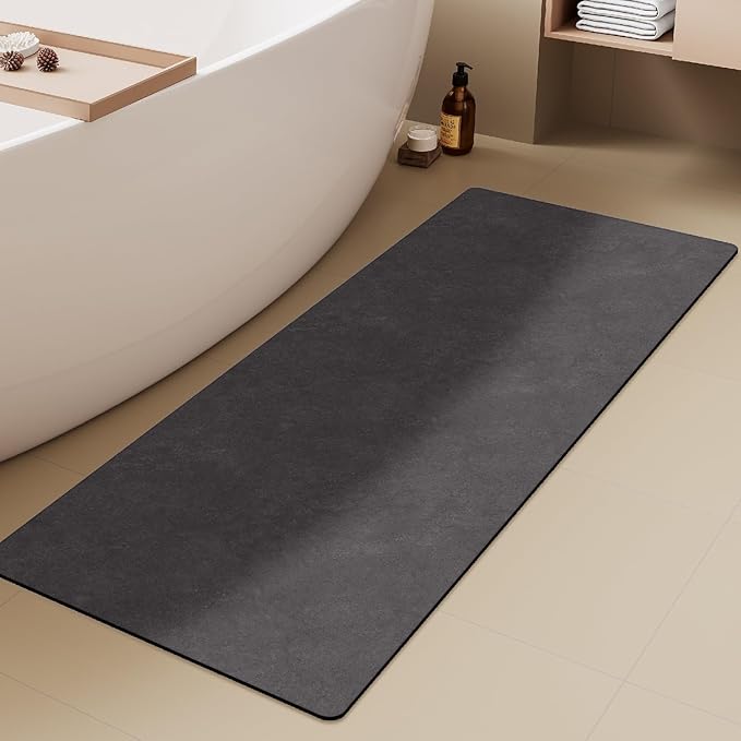 TYUU Bath Mat, Bathroom Rugs Non Slip Washable Thin Absorbent Quick Dry Bath Mat Fits Under Door Bathroom Floor Mat Perfect for Bath, Shower, or Sink 24"x70" Dark Grey