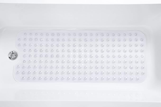 Extra-Long Non-Slip Bathtub & Shower Mat 39”x16” (Smooth/Non-Textured Tubs Only) Safe, Clean, Machine-Washable, Superior Grip&Drainage, Vinyl, Transparent Clear