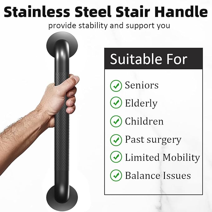Metal Industrial Stairs Grab Wall Handrail Staircase Steps Indoor Exterior Outdoor Deck Hand Rail Safety Grab Bar Handle for Stairs Bars Wall Elderly Grab Frame Pipe (12 Inch 1 Pack Anti-Slip)