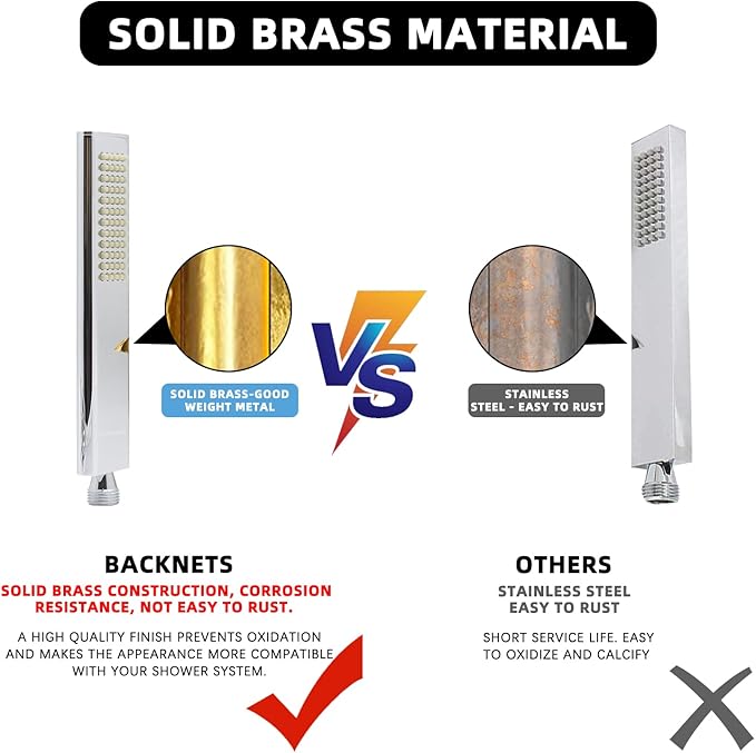 Solid Brass Handheld Shower Head Arc Design High Pressure Polished Chrome Hand Shower Wand with Adjustable Supply Elbow Wall Connector Shower Holder and 59″ Stainless Steel Hose Set