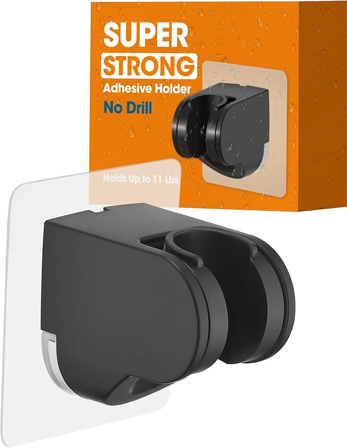 Handheld Shower Head Holder Super Strong Adhesive No Drill Adjustable Wall Mount for Hand Held Wand, Ideal for Kids, Elderly, and Short Users (Matte Black)