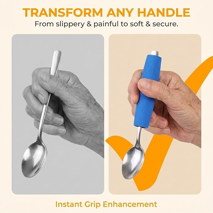 12 PCS Foam Grip Tubing, No-Cut Foam Tubes Grips Aid for Utensil Adaptive Utensil Cutlery Padding Grip Handle Comfort Grips for Disabled and Elderly, 4 Colors