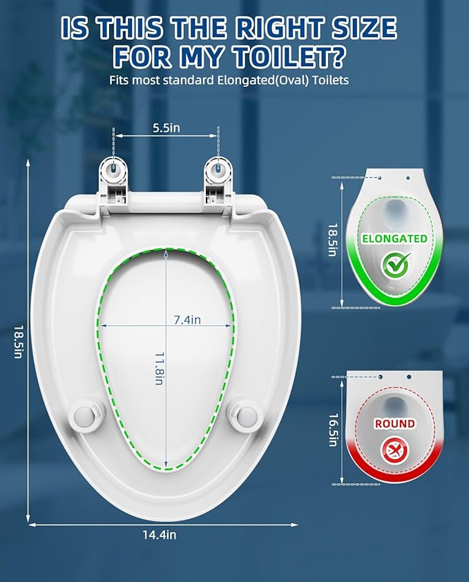 Elevated Toilet seat 3 inch, Elongated Toilet seat risers for Seniors, Slow Close, Heavy Duty, Never Loosen, Raised Toilet seat Elongated Bowl, White(18.5”)
