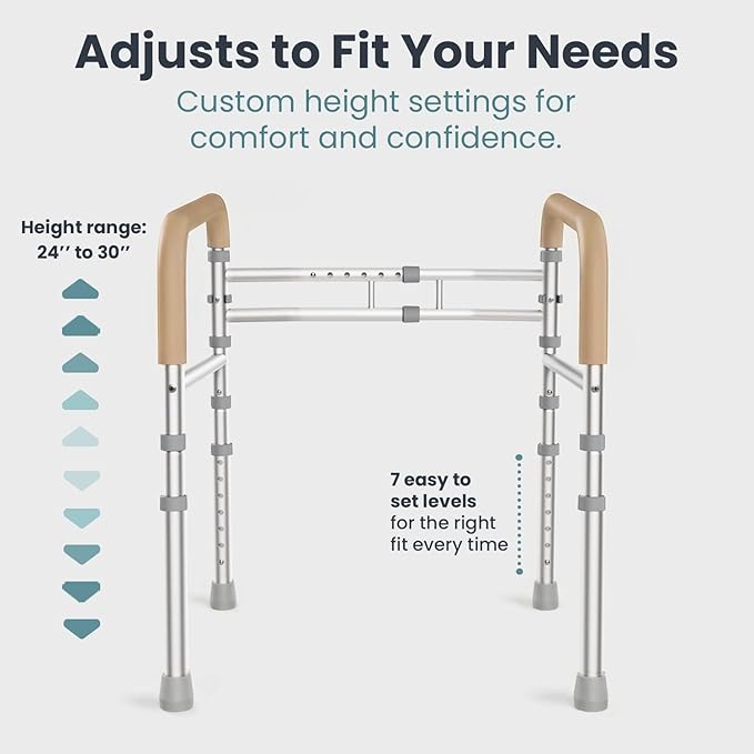 PELEGON Toilet Safety Rails (350 lb) - Adjustable Toilet Safety Frame & Rails, Toilet Safety Rail for Elderly Adults, Toilet Handles for Seniors, Toilet Bars for Elderly, Disabled & Handicap - Beige