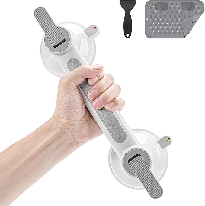 Shower Handle MAX 441LBS, Heavy Duty Suction Cup Grab Bar for Shower Bathtub, No Drilling Safety Handle for Elderly Disabled Handicap Seniors, 12.6-Inch Removable Bathroom Handrail with Non-Slip Mat