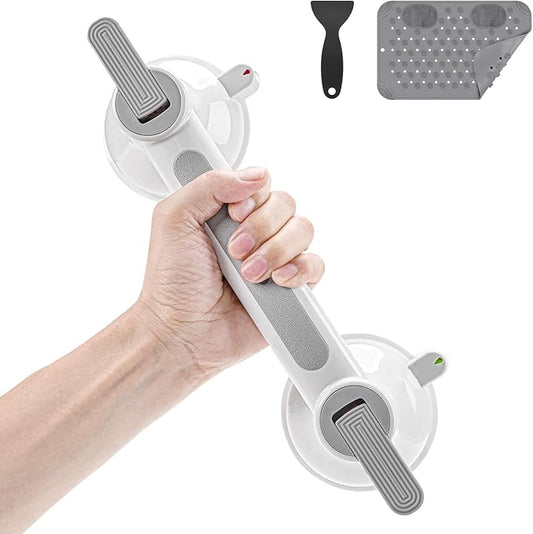 Shower Handle MAX 441LBS, Heavy Duty Suction Cup Grab Bar for Shower Bathtub, No Drilling Safety Handle for Elderly Disabled Handicap Seniors, 12.6-Inch Removable Bathroom Handrail with Non-Slip Mat